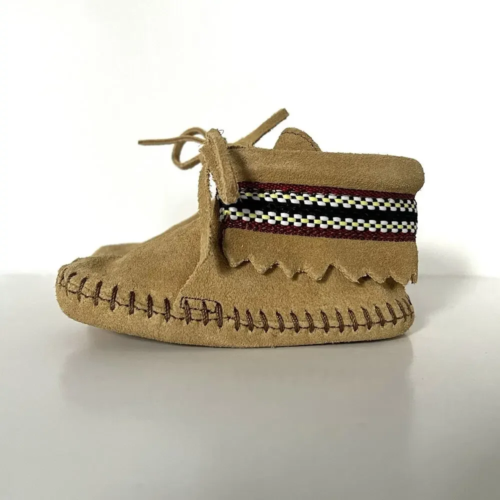 Minnetonka Moccasins Tan Suede Leather Lace Boots Braid Bootie 1101 Infant 3